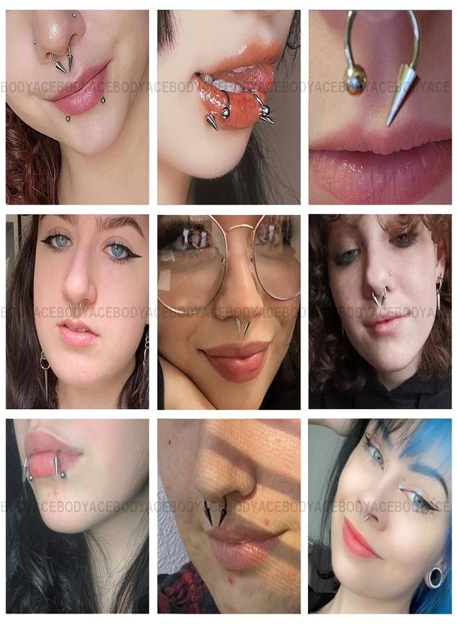 BodyAce 16G Spike Septum Rings Horseshoe Nose Rings, Stainless Steel Daith Helix Tragus Cartilage Earrings Hoop, Rook Lobe Lip Piercing for Women Men (Hoops:8mm) - Image 3